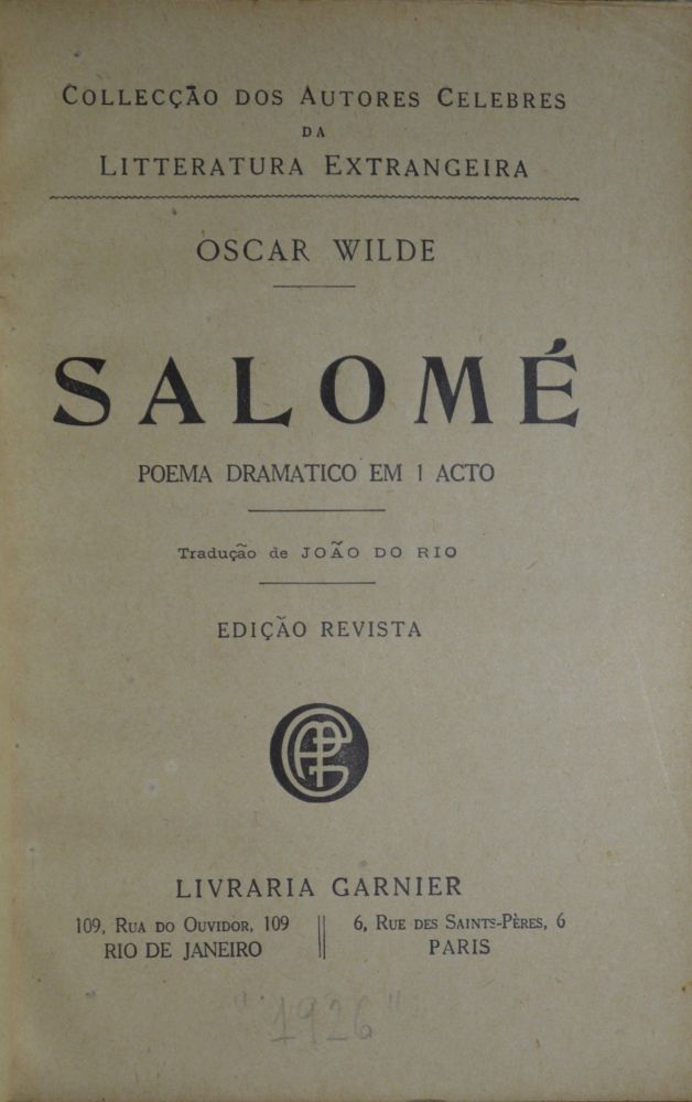 Livro Salomé,tradução do drama em um ato de Oscar Wilde