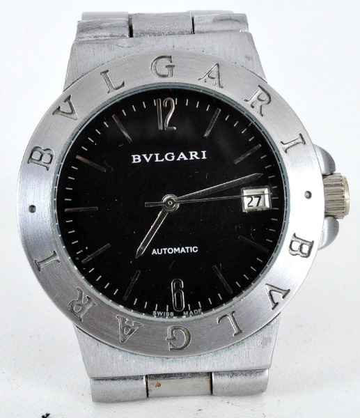 Relógio Bulgari (réplica), aço escovado, mostrador pret