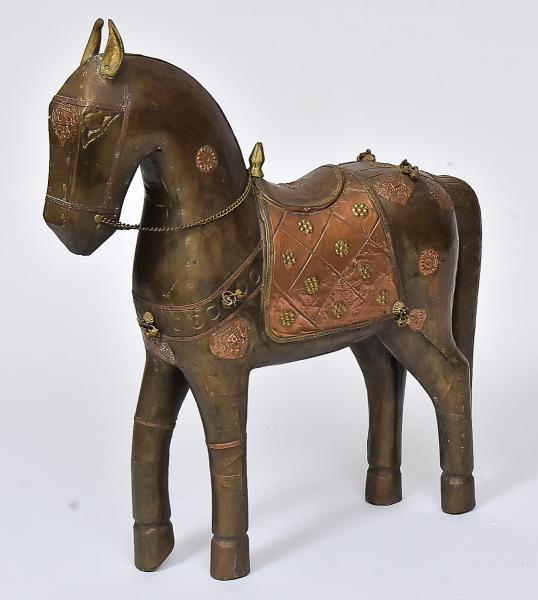 Escultura Cavalo Grego Troia em Poliresina Cor Madeira 35cm