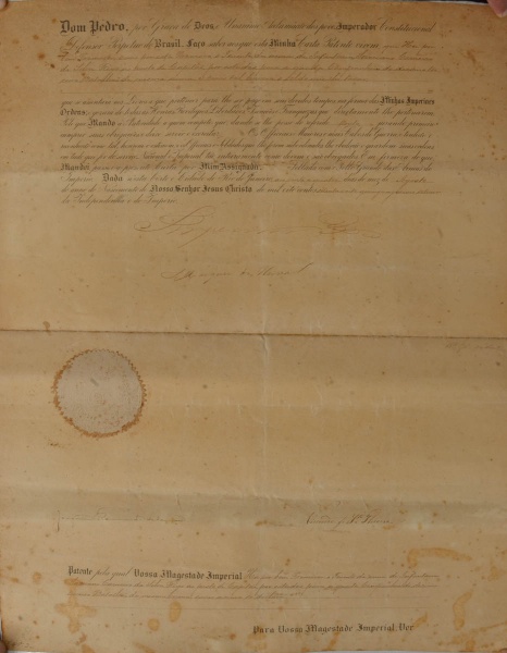 CARTA PATENTE - Expedida e assinada por D. PEDRO II em