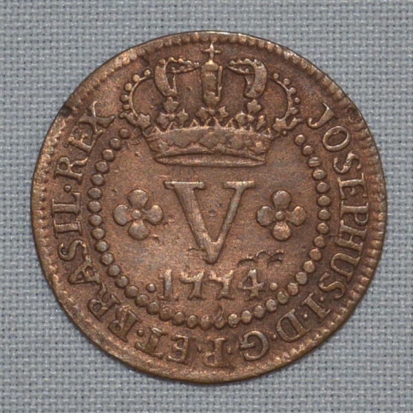 Moeda de cobre Brasil, V reis 1781, apresenta um pequen