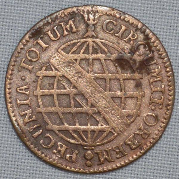 Moeda de cobre Brasil, V reis 1781, apresenta um pequen