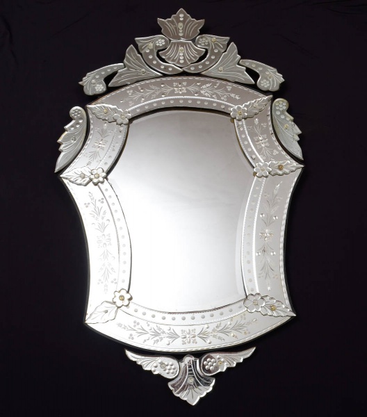 Espelho de parede veneziano, bisotado, moldura de madei