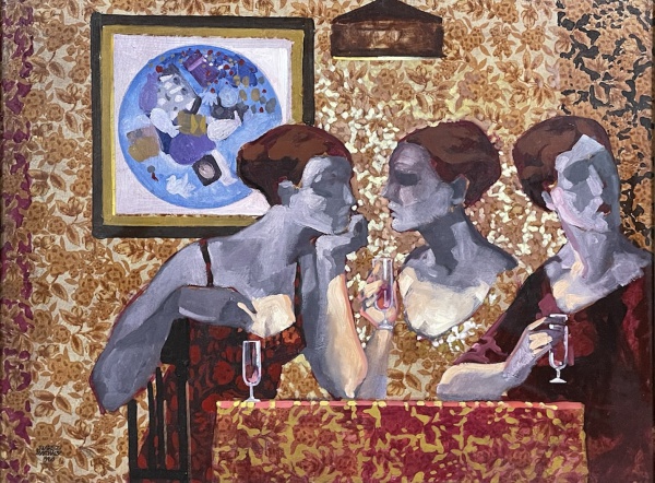 Juarez Machado (Joinville SC 1941) - "Mulheres no bar" - Óleo sobre tela, medindo 46 x 61 e