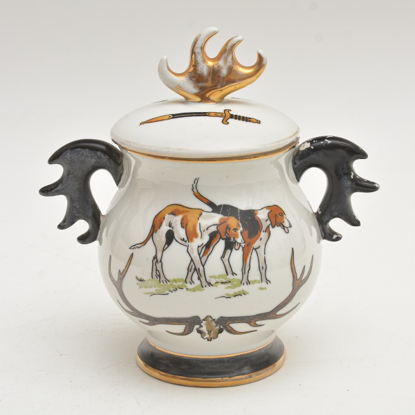 Arte . Pote de porcelana com tampa. Formato redondo. Decoração foto 3