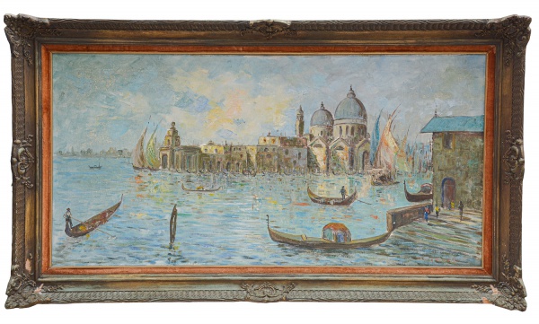 Arte . J. ROMANELLO - "Paisagem urbana europeia". Óleo foto 4