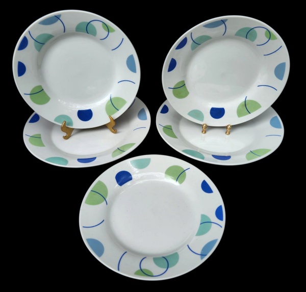 Arte . - 3263 - 5 PRATOS FUNDOS DECORADOS COM FIO PRATA NA BOR foto 4