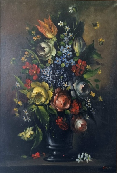 Arte . Antiga pintura de óleo sobre tela representando a Nativ foto 4