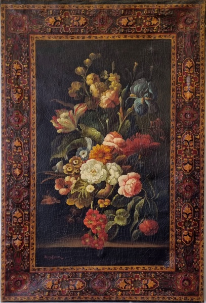 Arte . Antiga pintura de óleo sobre tela representando a Nativ foto 6