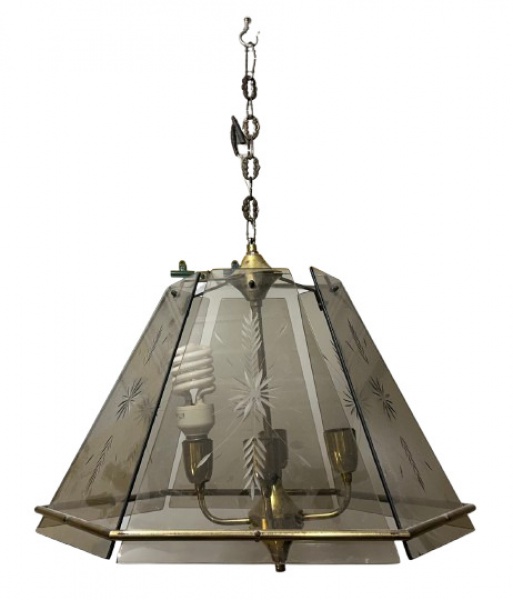 Arte . Lustre para 3 luzes, em bronze, cúpulas em vidro fosco. foto 8