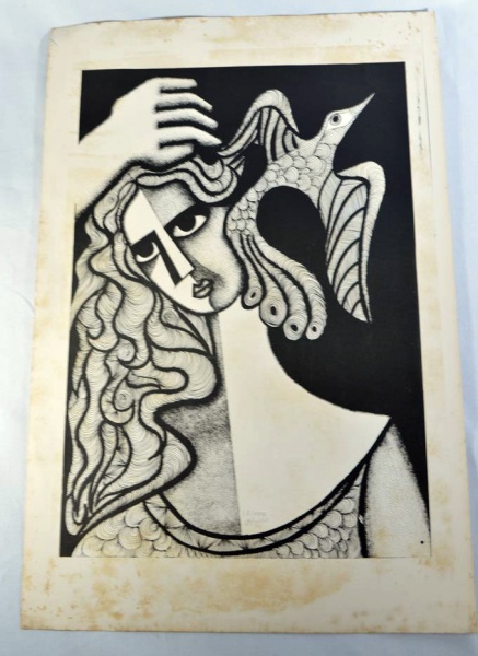 Arte . R. FEFERBAUM - Nú masculino, desenho a cera sobre cartã foto 1