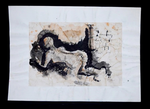 Arte . R. FEFERBAUM - Nú masculino, desenho a cera sobre cartã foto 2