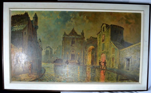 Arte . Assinatura Ilegível - Paisagem com igreja O.S.E óleo so foto 3