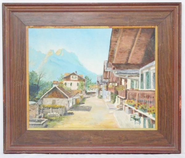 Arte . Assinatura Ilegível - Paisagem com igreja O.S.E óleo so foto 8