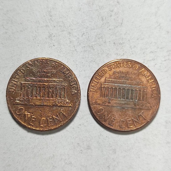 Arte . Quatro moedas de 1 centavo do brasil, datadas de 2000, foto 4