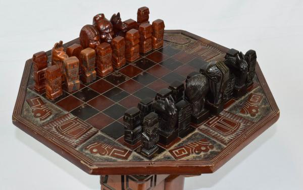 Mesa para jogo de xadrez, madeira nobre, pernas palito