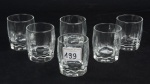 Seis copos p/ vodka turcos, em cristal ecológico liso, s/ uso, em caixa original, alt. 5,5cm.