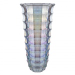 BOHEMIA - Grande vaso floreira estilo art deco, em grosso cristal perolizado azul, lapidado em madras, med. 15 x 30cm.
