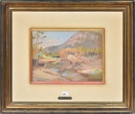 ANTONIO PARREIRAS (1860-1937) - "Paisagem Bucólica c/ Riacho", pintura a óleo sobre madeira, med. 28 x 36cm, assinado e datado 1926.