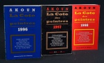 LIVROS (3) - "AKOUN - LA COTE DES PEINTRES" - 1996, Paris, Editions La Cote de L' Amateur, 623p., ilustrado, médio formato, "AKOUN - LA COTE DES PEINTRES" - 1997, Paris, Editions La Cote de L' Amateur, 815p., ilustrado, médio formato, "AKOUN - LA COTE DES PEINTRES" - 1998, Paris, Editions La Cote de L' Amateur, 767p., ilustrado, médio formato, brochuras.