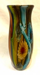 Grande vaso estilo art deco, em vidro murano multicolorido c/ decoração floral millefiori, alt. 39cm.