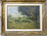 MANUEL TEIXEIRA DA ROCHA (1863-1941) - "Paisagem da Chaçará do Artista", pintura a óleo sobre madeira, med. 42 x 58cm, assinado e datado 1926.