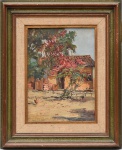 ANTONIO PARREIRAS (1860-1937) - "Paisagem com Casario", pintura a óleo sobre madeira, med. 31,5 x 23cm, assinado e datado 1915.
