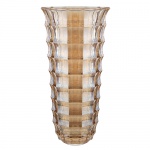 BOHEMIA - Grande vaso floreira estilo art deco, em grosso cristal perolizado âmbar, lapidado em madras, med. 15 x 30cm.