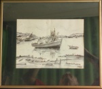 SILVIO PINTO-" Marinha", Aquarela sobre cartão, assinado c.i.d e datado 1986. Med 30 cm larg x 22 cm alt sem moldura e com moldura 39 cm alt x 45 cm larg