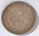 IMPÉRIO DO BRASIL. Moeda de 1000 Réis, ano 1853 - Prata 917 - D. Pedro II - 2º tipo - Peso circa 12,7 g - Med.: 30 mm