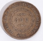 IMPÉRIO DO BRASIL. Moeda de 500 Réis, ano 1851 - Prata 917 - D. Pedro II - 1º tipo - Peso circa 6,3 g - Med.: 25,8 mm