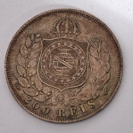 IMPÉRIO DO BRASIL. Moeda de 200 Réis, ano 1867 - Prata 917 - D. Pedro II - 3º tipo - Peso circa 2,5  g - Med.: 19 mm