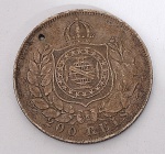 IMPÉRIO DO BRASIL. Moeda de 200 Réis, ano 1868 - Prata 917 - D. Pedro II - 3º tipo - Peso circa 2,5  g - Med.: 19 mm - c/ furo discreto