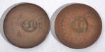 IMPÉRIO DO BRASIL. (2) Moedas de 80 Réis com carimbo geral de 40, ano não identificado (possivelmente D. Pedro I e Casa da Moeda da Bahia 1824-1831) -  Cobre - 38,5  e 39 mm