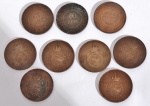 BRASIL (IMPÉRIO/REPÚBLICA VELHA). (9) Moedas de bronze de 40 Réis - Anos 1874, 1875, 1876, 1879, 1894, 1908 e 1909 - Med.: 30 mm