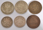 PORTUGAL. (6) Moedas de Escudo, sendo 2 centavos, 50 centavos, (2) 2 escudos e (2) 2,5 escudos - Anos 1920, 1926, 1962, 1963, 1964 e 1965