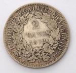 TERCEIRA REPÚBLICA FRANCESA (1870-1940) - Moeda de 2 francos - Ano 1872 - Prata 835 - Liberdade, Igualdade e Fraternidade - 10 g - 27 mm