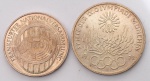 ALEMANHA OCIDENTAL. (2) moedas comemorativas em prata 625 - Sendo (1) 10 Marcos alemães comemorativos dos Jogos Olímpicos de Munique, 1972 (Peso 15,5 g, Med.: 32,5 mm) e (1) 5 Marcos alemães comemorativos dos 125 anos da Assembleia Nacional de Munique, Revolução Alemã de 1848 (Peso 11,2 g, Med.: 29 mm)