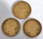 TERCEIRA REPÚBLICA FRANCESA (1870-1940) - (3) Moedas de 2 francos - Anos 1932 e 1938 - Med: 27 mm