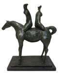 CARYBÉ - Amazonas, escultura em bronze patinado, base em mármore negro. Altura total: 40 cm: medidas