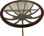 GIUSEPE SCAPINELLI- Belíssima mesa redonda em Jacarandá e tampo em vidro dito "Aranha". Med. 40 X 80 cm.
