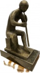 B.GIORGI-Belíssima escultura em bronze patinado representando "Flautista" base em granito,peça assinada. Med. total 70 X 50 cm.