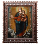 ESCOLA CUSQUENHA - "Nossa Senhora do Rosário com menino Jesus". Óleo sobre tela, 94,5 x 73 c