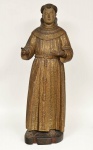 SANTO ANTONIO DE LISBOA (ou de PÁDUA) - Importante e rara imagem de Santo, em bloco maciço de madeir