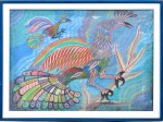 CHICO DA SILVA- "Pavões", óleo sobre tela, 505 x 70,5 cm. Assinado e datado no canto inferio