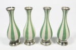 SEVRES - Conjunto constando de 04 Solifleur em porcelana de famosa manufatura francesa nas cores branco e verde, guarnição em prata francesa cabeça de minerva. med: 9 cm