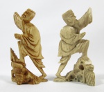 Pescador, duas esculturas orientais em marfim esculpido. med: 8 cm (no estado)