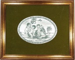 Querubins representando as quatro estacoes reunidas (mitologia), pintura sobre placa de porcelana emoldurada no formato oval nas cores azul e branco. med: 13 cm x 18 cm (sem moldura) 28 x 34 cm (com moldura)