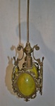 Linda luminária em bronze trabalhado com vidros foscos na cor amarela. Década de 60. Med: 26 x 12 cm.