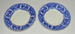 Par de pratos em faiança inglesa decorados por castelos e paisagens no tom azul cobalto ( insignificante bicado em fil de cabelo )